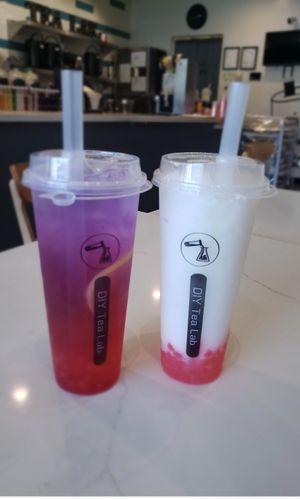 The cupid and dairy free fresh strawberry oat milk at DIY Tea Lab in Newcastle