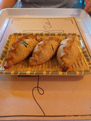 We tried 2 of the 3 vegan empanadas. All are made with wholewheat dough. at Lokotas in Montevideo