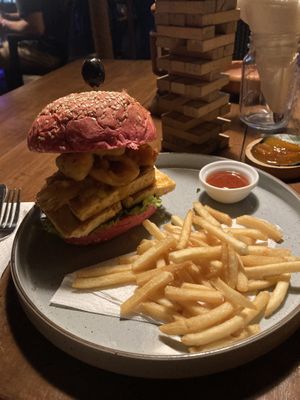 Tofu burger  at SaltyBeer Restaurant and Bar in Hikkaduwa