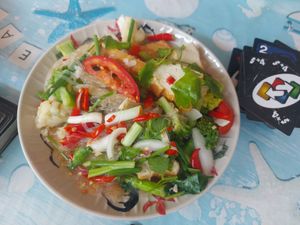 Spicy noodle salad at Tip Samed Restaurant in Koh Samet
