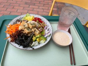 The Sesame Tofu Poke Bowl is amazing at Le Petit Prince Cafe in Luang Prabang