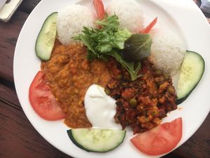 Vegetable Curry, Dahl & Rice (first on menu photo!)  at Laibon in Cesky Krumlov