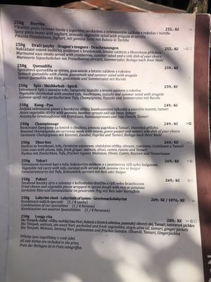 Menu   at Laibon in Cesky Krumlov