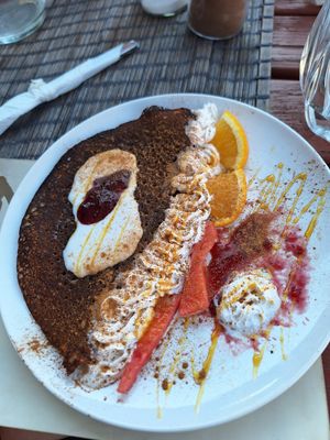 Vegan buckweath pancake at Laibon in Cesky Krumlov