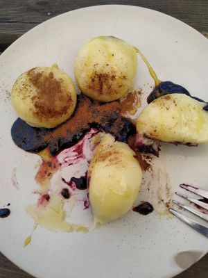 Blueberry dumplings at Laibon in Cesky Krumlov