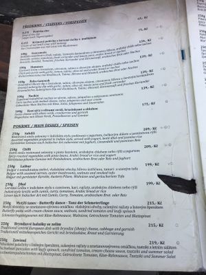 Main dish menu  at Laibon in Cesky Krumlov