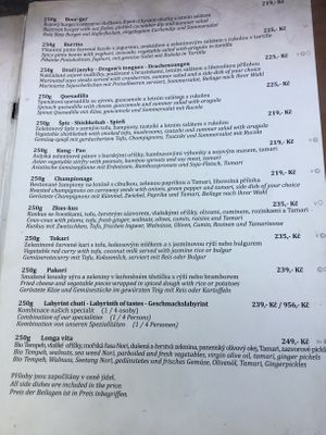 Main dish menu second page at Laibon in Cesky Krumlov