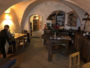 The dining room... more tables in the back. at Laibon in Cesky Krumlov