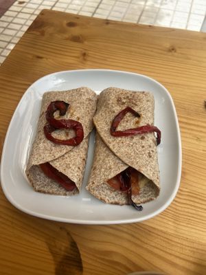 Humus wrap with roasted peppers and tomato  at Rico y Sano in La Gomera