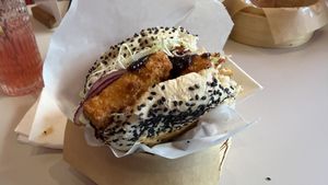 Teriyaki tofu burger (yummy) vegan mayo  at KYO Burger in Dusseldorf