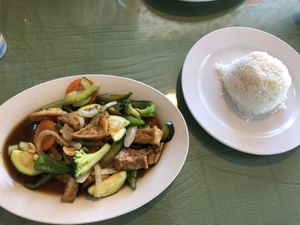 Cashew nut w/ tofu and jasmine rice  at Thai Phooket  II in Goodlettsville