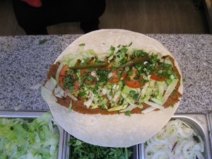 Cigkoefte durum (=wrap) before roll up at Vegitat - Klybeckstrasse in Basel