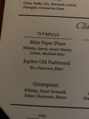 Bar Menu  at Jupiter Supper Club in Austin