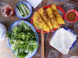 ingredients for assembling the rolls  at Tam Quang Minh in Hoi An