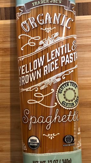 Yellow lentil brown rice pasta at Trader Joe's in Greenbrae