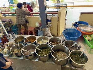 Aside from a la carte items you select which items to add to your plate    at Vegetarian Food in Phetchaburi