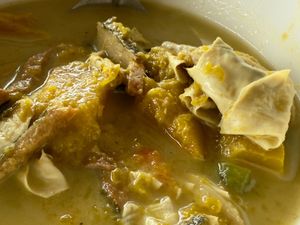 This delicious pumpkin (kabocha?) curry was not from the big pots, but ordered separately.   at Vegetarian Food in Phetchaburi