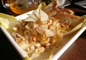 Endive Salade with Walnuts, Pears and Vegan Blue Cheese (really wonderful and total fire!) at ID-eclair in Pasadena