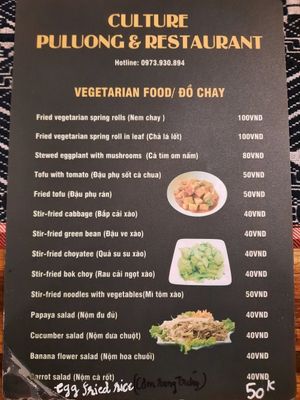 Vegetarian Menu at Culture Puluong Restaurant in Thanh Hoa