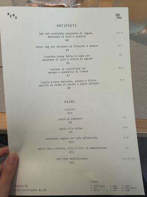 Menú  at nabu in Siracusa