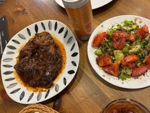 Delicious eggplants and complimentary green salad  at Ashur Banipal in Sofia