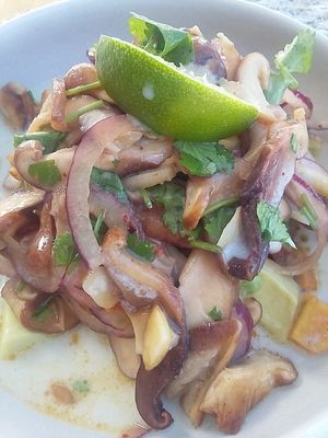 Shittake mushroom ceviche with seaweed broth at Berro Bistrot in Gran Canaria