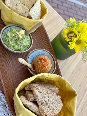 Cardón - guacamole and hummus, with chips and bread.  at Berro Bistrot in Gran Canaria