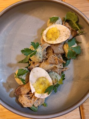 Seitan con huevos veganos at Berro Bistrot in Gran Canaria