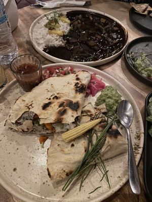 Vegan tlayuda and mole negro  at Oaxaca Te Amo in Oaxaca