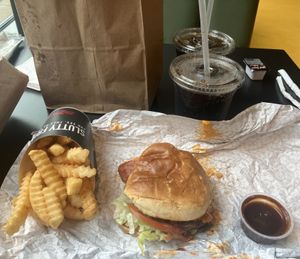 Fries and One Night Stand (bacon cheeseburger )  at Slutty Vegan in Baltimore