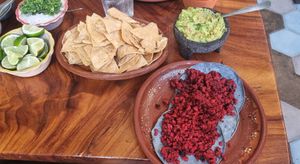 Soy chorizo tacos & half order of guacamole at Tacos Sonorita Olas Atlas in Puerto Vallarta