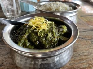 Saag aloo (175 baht) with jeera basmati rice (70 baht)  at S and S Indian Restaurant in Hua Hin