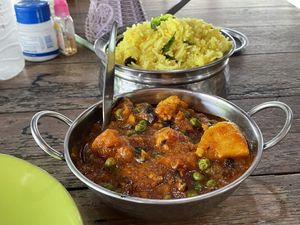 Mixed vegetable balti (175 baht) with yellow basmati rice (75 baht)  at S and S Indian Restaurant in Hua Hin