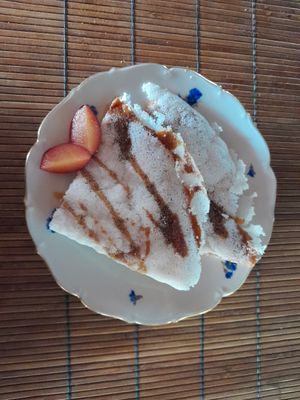 Tapioca con pasta de almendras y miel de algarrobo at Ciao Mamma in Rocha