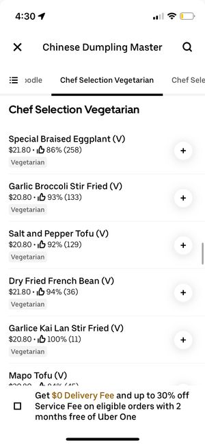 Vegetarian menu   at Chinese Dumpling Master in Newtown
