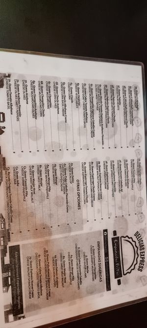 Vegie empanada menu options at Delicias Express in Valparaiso