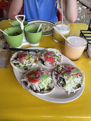 Agua de Melon y Agua de Piña (and the non-vegan Enchiladas…)  at El Caracol de Jade in Palenque