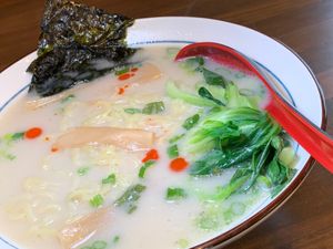 Creamy Vegetarian Ramen (customized to Vegan by removing Egg): Creamy Vegan Broth, Onion, Bamboo Shoots at Cravings Corners in Kalamazoo