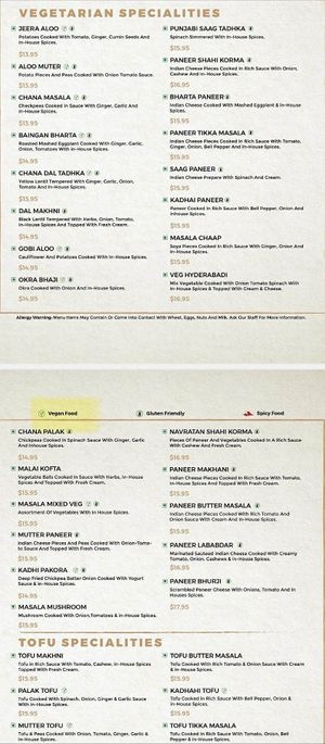 Menu   at India Masala House in Kenosha