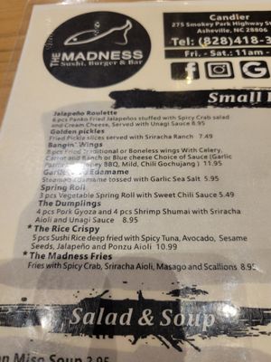 Golden pickles, plain fries and spring rolls are cooked in shared fryer but are vegan ingredients  as well as garlic edemame at The Madness in Asheville