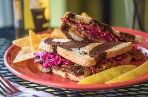 Tempeh Reuben V Option
House made sauerkraut, carmelized onions, cashew or swiss cheese on rye. at Nectar Cafe in Auburn