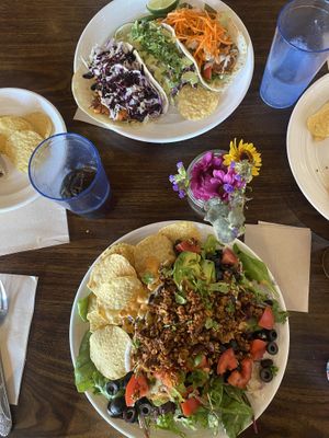 3 tacos and taco salad  at Nectar Cafe in Auburn
