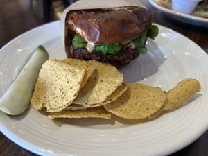 American burger with house patty - yum!   at Nectar Cafe in Auburn