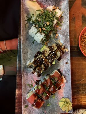 All Vegan Rolls: Thai Hippie Roll, Prince Roll, and vegan hot night  at Blue Sushi Sake Grill in Fort Worth
