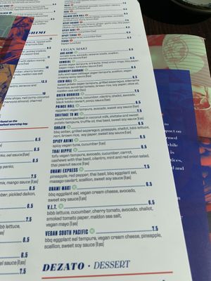 Vegan menu  at Blue Sushi Sake Grill in Fort Worth