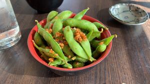 Spicy garlic edamame  at Blue Sushi Sake Grill in Fort Worth