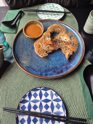 (half-eaten) fried gyoza at Kanuti Ramen Bar in Tallinn