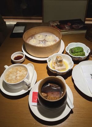 Morel mushroom soup, soup dumplings, taro, bitter gourd and fermented ricee  at Qing Chun Po Meng in Shenzhen