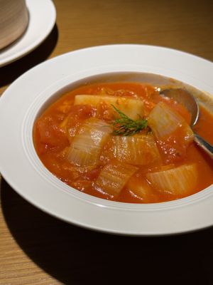Chewy rice cakes in tomato and vanilla sauce   at Qing Chun Po Meng in Shenzhen