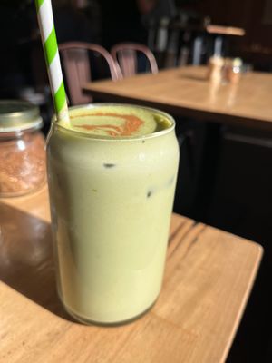 Almond iced matcha at Green Tree Cafe in Elsternwick